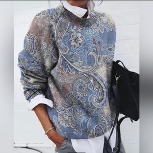 NORACORA Blue Paisley Sweater XL